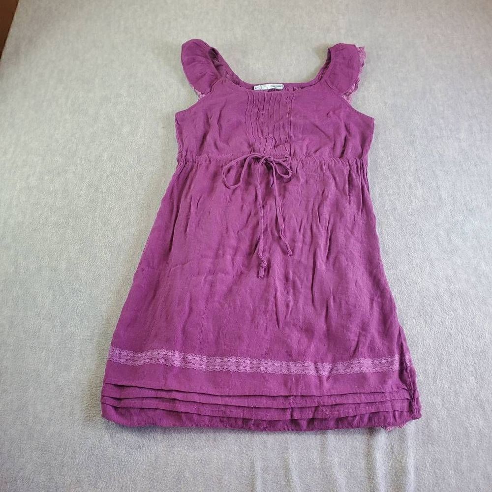 Maurices Dress Womens Medium Purple Ruffle Shoulder Sleeveless Tie Waist